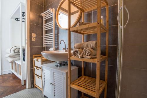 un bagno con lavandino e specchio di Le petit cosy ad Angers