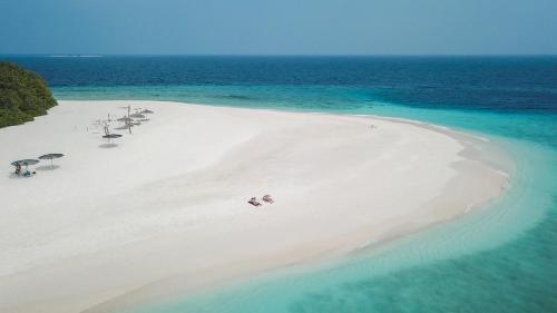 an aerial view of an island in the ocean at Ganduvaru Villa in Ukulhas
