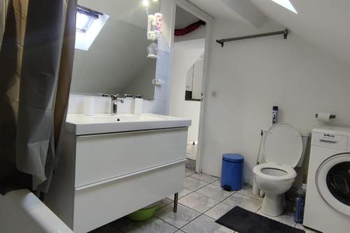 une salle de bain blanche avec un lavabo et des toilettes dans l'établissement Location appartement pour les JO, à Villeparisis