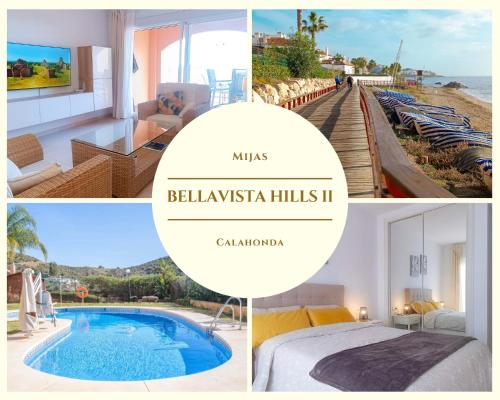 a collage of pictures of a villa with a swimming pool at Appartement avec vue sur mer Calahonda (Mijas) in Sitio de Calahonda