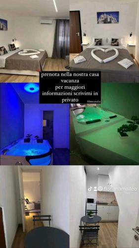 a collage of three pictures of a room at Lacasadelrelax in Monreale