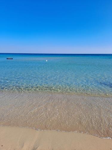 a beach with the ocean and a boat in the water at Villa Mele in Lido Marini
