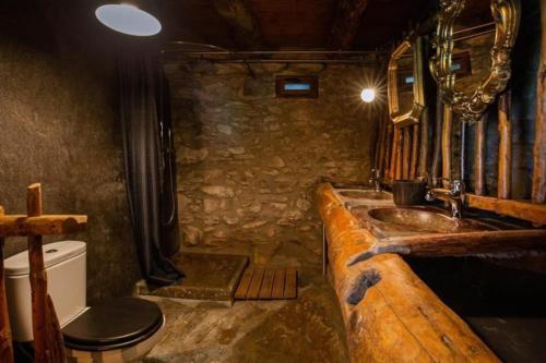 a stone bathroom with a sink and a toilet at Borda Jarca, casa rústica en plena naturaleza - HUT 8142 in Prats
