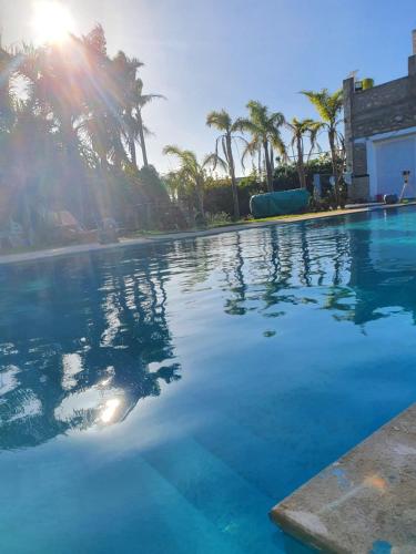 a large swimming pool with palm trees in the background at Appartement 26 ensoleillé à 5 min de la plage El Jadida Piscine à 15km de l'appartement in El Jadida
