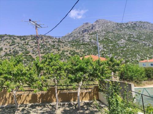 a view of a hill with trees and a mountain at Anastasia's house in Oktonía