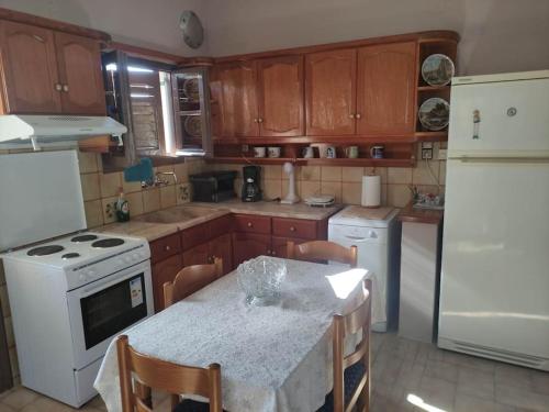 a kitchen with a white stove and a white refrigerator at Anastasia's house in Oktonía