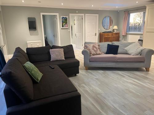 a living room with two couches and a couch at The Apartment at Woodside in Stockton-on-Tees