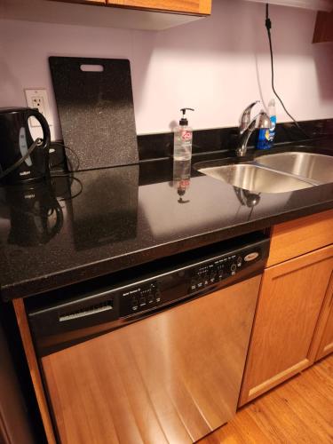 a kitchen counter with a sink and a dishwasher at Gateway Place in Winnipeg
