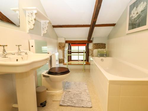 une salle de bain avec un lavabo, des toilettes et une baignoire dans l'établissement Chenalls Cottage, à Helston