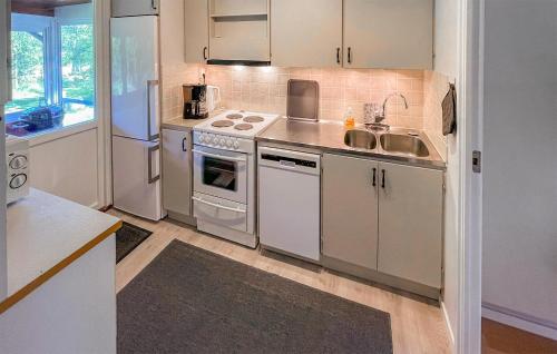 VaggerydにあるAmazing Home In Vaggeryd With Kitchenのシンクとコンロのあるキッチン トップオーブン