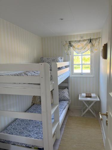 two bunk beds in a room with a window at Brittas Country House in Munka-Ljungby