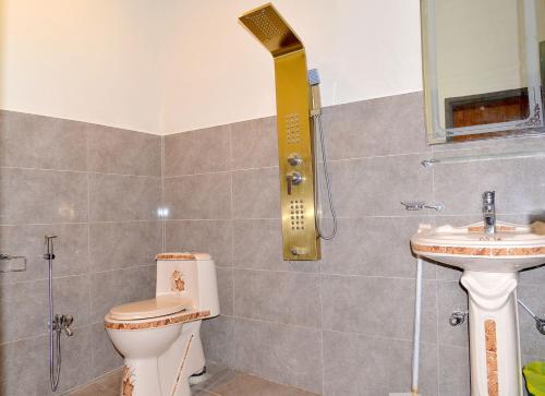 a bathroom with a toilet and a sink at Hotel Blangsa Indus View in Skardu