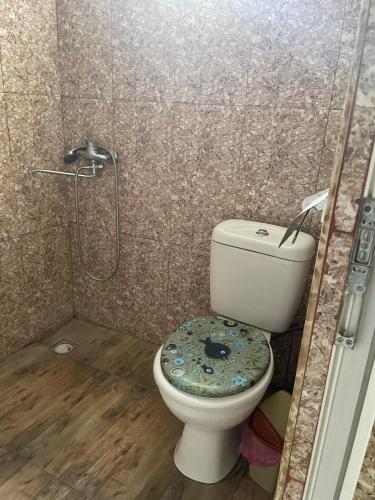 a bathroom with a toilet and a shower at Tskaltubo Guesthouse Oda in Tskaltubo