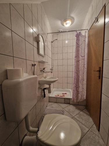 a small bathroom with a toilet and a sink at House Luketić in Rastovača