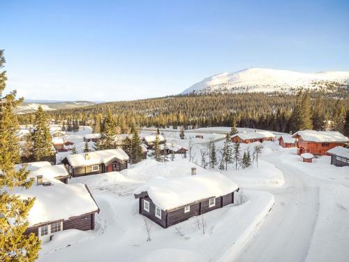 a village covered in snow with a mountain in the background at Trysilfjellet Nord 356 A and B in Trysil