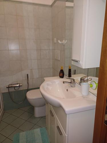 a bathroom with a sink and a toilet at La casa sotto al volto in Licciana Nardi