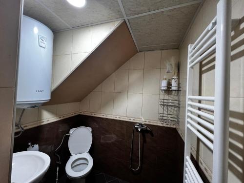 a small bathroom with a toilet and a sink at Villa Garden in Kremen