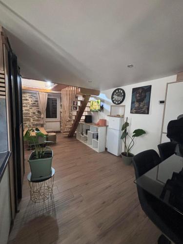 - un salon avec des plantes en pot dans l'établissement T1 Duplex avec filet detente, à Millau