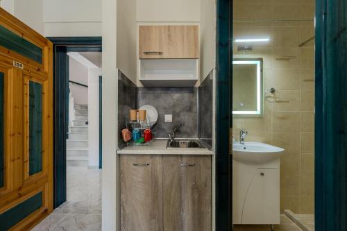 a small kitchen with a sink and a sink at Villa Vasiliki in Skala Potamias