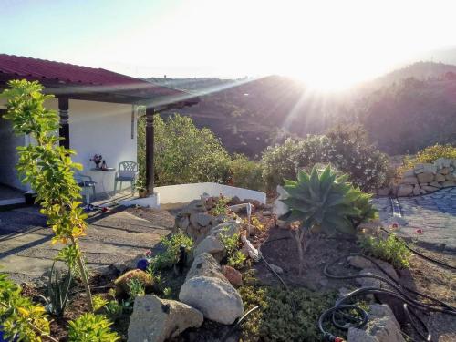 un jardín con vistas a una casa en Casa Rosa, Arico Viejo La Sabinita - baden, wandern, klettern, Individualurlaub jenseits des Massentourismus,, en La Sabinita