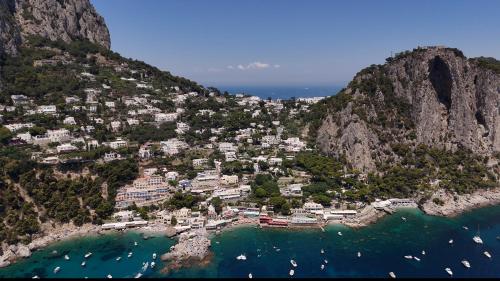 an aerial view of a village on a mountain at Casa Schiattarella Capri in Capri