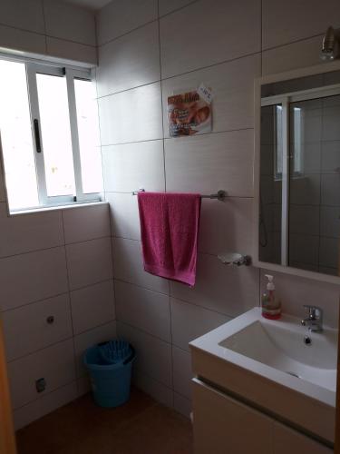 a bathroom with a sink and a pink towel at SANDRO Paul Residenciel in Paul