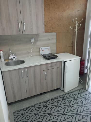 una cucina con un lavello e un piano di lavoro di City Central a Paraćin