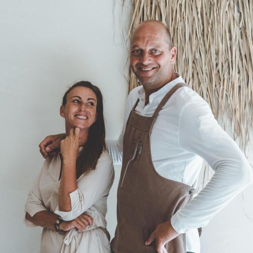 a man and a woman posing for a picture at Op Oost Boutique hotel & Restaurant het Kook Atelier in Oosterend