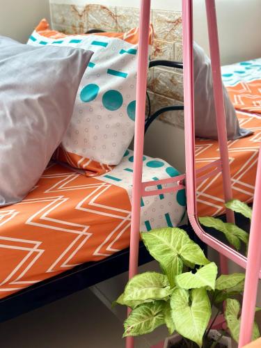 a bunk bed with pillows and a plant on it at Family room Casa Mia at SMDC Styles Residence Tower A in Iloilo City