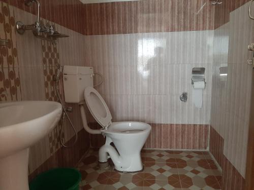 un bagno con un water e un lavandino di Hotel Lake n Yeti a Pokhara