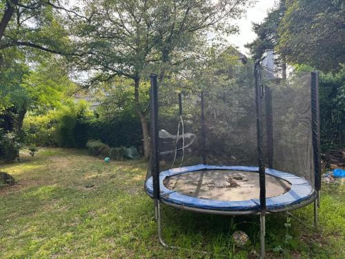 a small trampoline in the grass in a yard at Charmant Duplex Le Vesinet in Le Vésinet