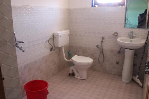 a bathroom with a toilet and a sink at Dangsal Boutique Stays Ladakh by LexStays in Leh