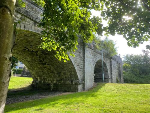 an old brick bridge with a tree in a field at Foundry Street Apartment 2 - Dunfermline city centre in Dunfermline
