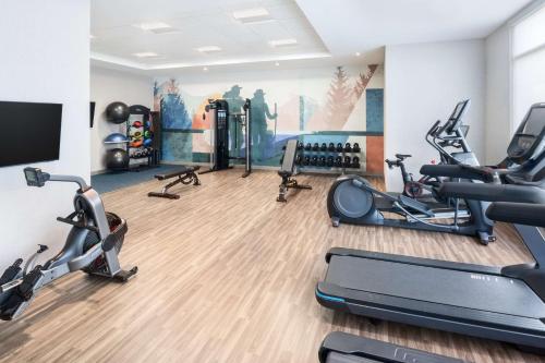 a gym with treadmills and elliptical machines at Hyatt Place Munster in Munster