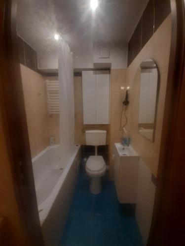 a bathroom with a tub and a toilet and a sink at Garsoniera Kościuszki in Jasło