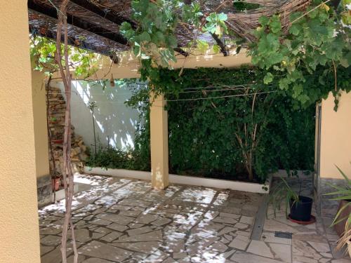 a pergola with a green wall and plants at Cantinho alegre em Cascais in Cascais