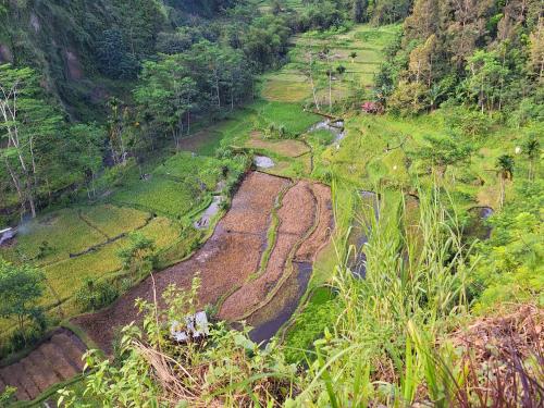 una vista aerea di un fiume in una valle di Lembah Datu Campsite a Seganteng