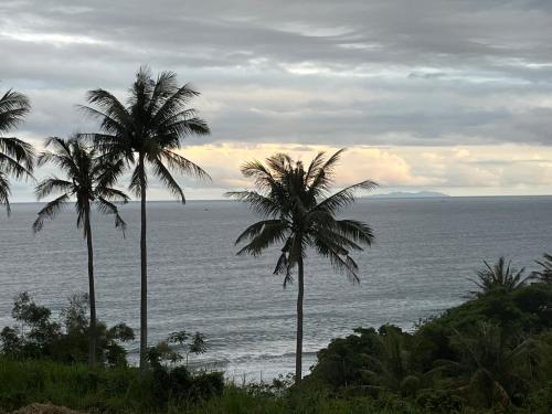 a group of palm trees in front of the ocean at 春夏秋冬海景民宿Ocean View Motel in Chenggong