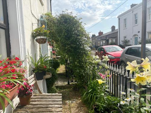 a stairway with flowers and plants on a house at Mulgrave Lodge in Dun Laoghaire