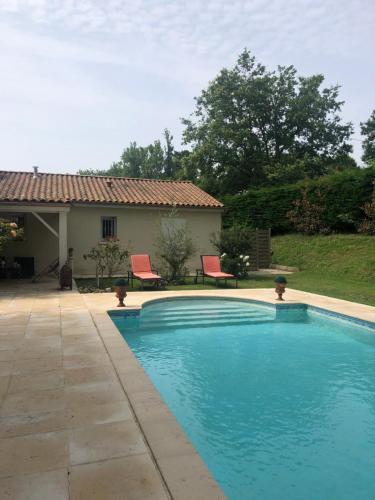 une piscine devant une maison dans l'établissement Agréable maison avec piscine, à Champcevinel
