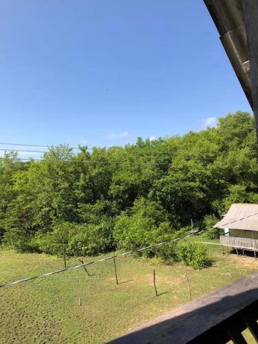 a view of a field with a fence and trees at Chalé Maison Blanche in Maracanã