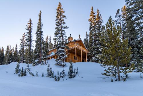 a log cabin in the snow with trees at Beautiful New Construction Home with Great Views and Pool Table - Silverheels Chalet in Fairplay