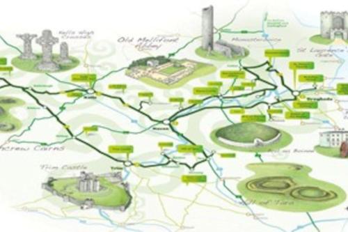 a map of a park with buildings and attractions at 4 bedroom, 7 single beds, with free parking & wifi near new walkway in Navan