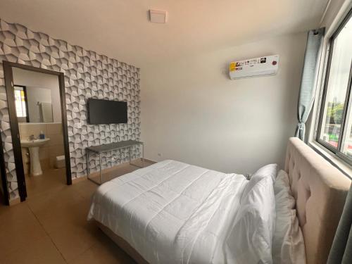 a bedroom with a bed and a television in it at Acogedor apartamento en San Francisco in Panama City