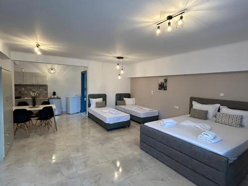 un ampio soggiorno con due letti e una cucina di V-Suites a Potos