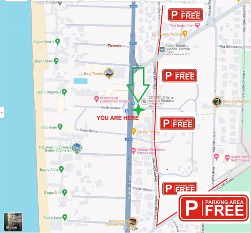 a map of the parking area for free at Attico Vista Mare in Tirrenia