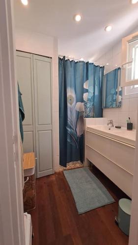 une salle de bain avec une douche, un lavabo et une baignoire dans l'établissement T3 Bandol- 20m mer & commerces, à Bandol