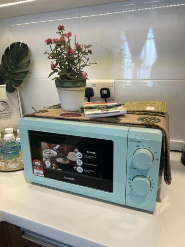 a microwave on a counter with a plant on top at Setia Sky 88 @D'miko Home Stay in Johor Bahru