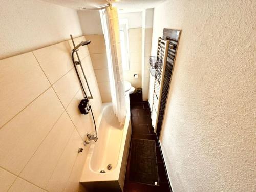 a bathroom with a tub and a toilet in a room at KMHosting Zentrum Luxe Apartment Balkon in Chemnitz