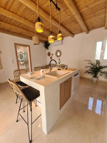 a kitchen with a sink and a counter at Villa Iasmos in Pitsidia
